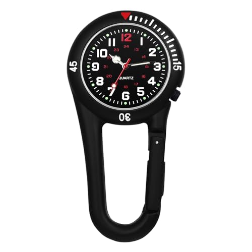 時計 アウトドア 山登り キーホルダー付き 男女兼用: 防水 防雨 スポーツ 夜光 実用 クリップ型時計 ナースウォッチ - ブラック